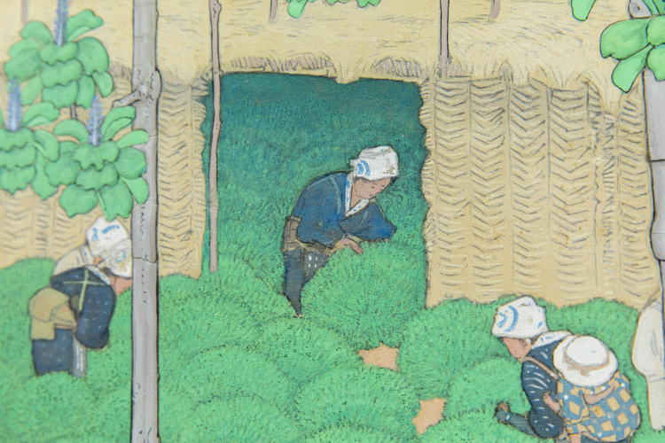 Two-Panel Screen with Tea Picking at Uji Japan