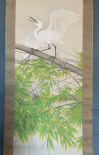 Hanging Scroll of a White Egret on Bamboo