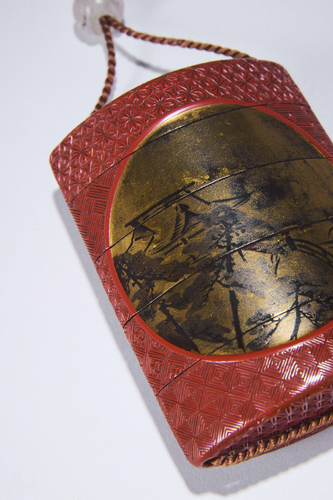 Four-Case Inro with Landscape and Wisteria Medallions