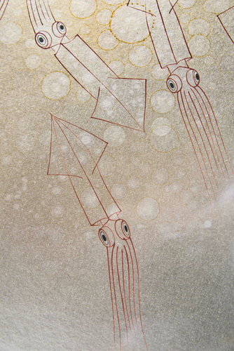 Silver Lacquer Painting 'Squids' 