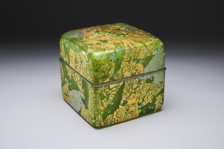 Large handmolded decorative glass box and cover by