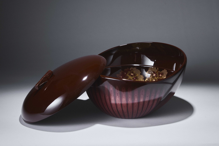 Dry Lacquered lidded container in kinma filled-in Lacquer 