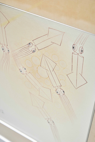 Silver Lacquer Painting 'Squids' 