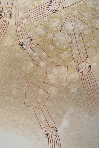 Silver Lacquer Painting 'Squids' 