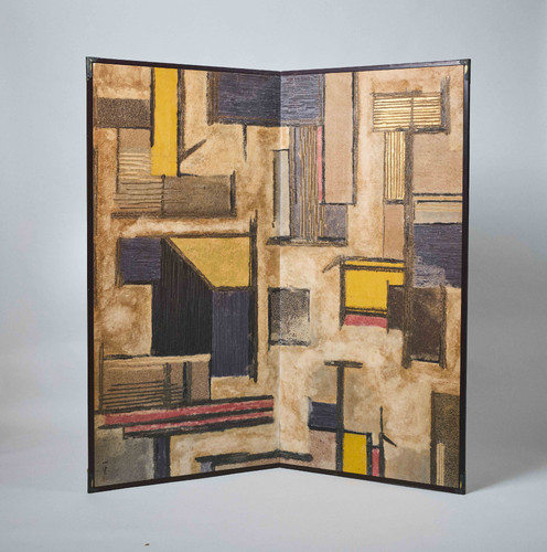 Two-Panel Folding Screen with Abstract Composition