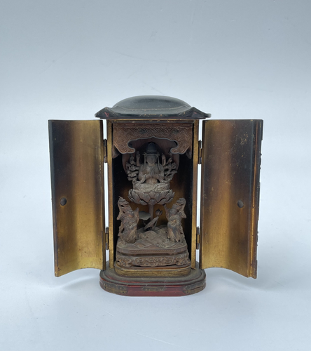 Rare Portable Shrine (Zushi) with Juntei Kannon and Two Dragon Kings