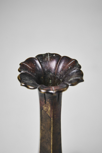Hexagonal Bronze Flower Vase with Scrolled Corners