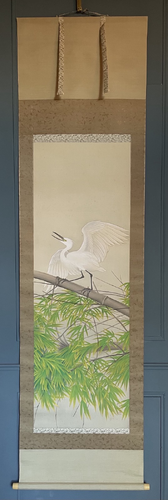 Hanging Scroll of a White Egret on Bamboo