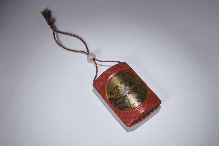 Four-Case Inro with Landscape and Wisteria Medallions