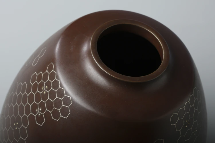 Bronze Vase with Silver Inlay 'Honeycombs'
