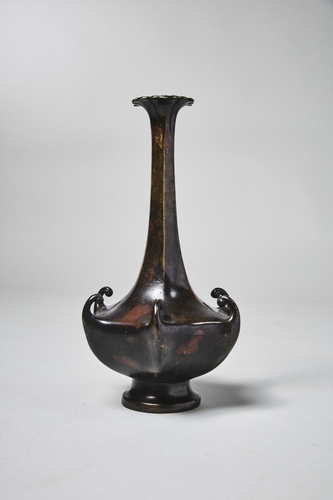 Hexagonal Bronze Flower Vase with Scrolled Corners