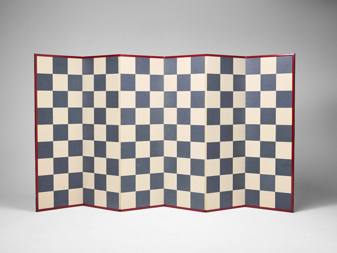 Six-Panel Folding Screen (Byōbu) with Ichimatsu Checkerboard Pattern