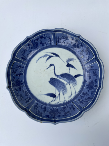 Kakiemon B/W Dish with Cranes