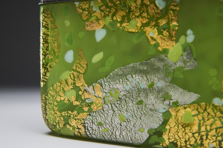 Large handmolded decorative glass box and cover by 