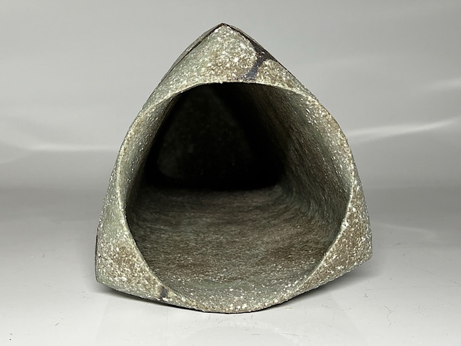 Triangular-Form Ash-Glazed Stoneware Vase
