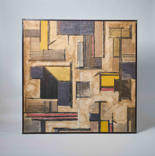Two-Panel Folding Screen with Abstract Composition