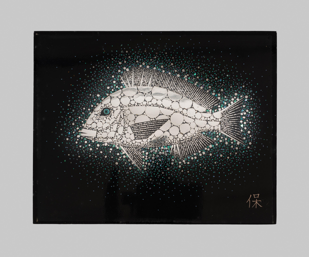 Abstract Black and Silver Lacquer Painting
