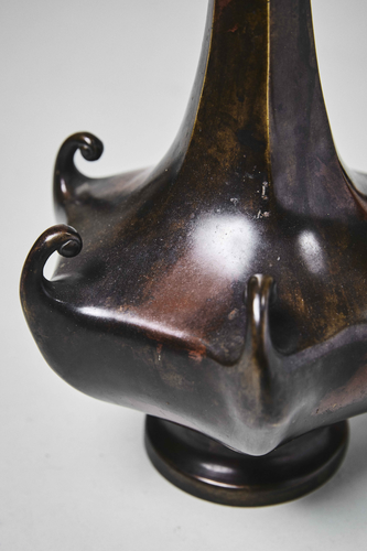 Hexagonal Bronze Flower Vase with Scrolled Corners