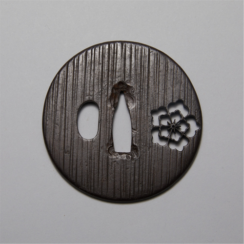 Iron Tsuba with Yasurime and Chinese Flower