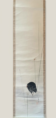 Scroll painting of an orchid with a Bittern