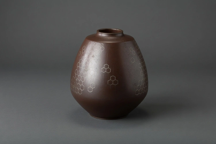 Bronze Vase with Silver Inlay 'Honeycombs'