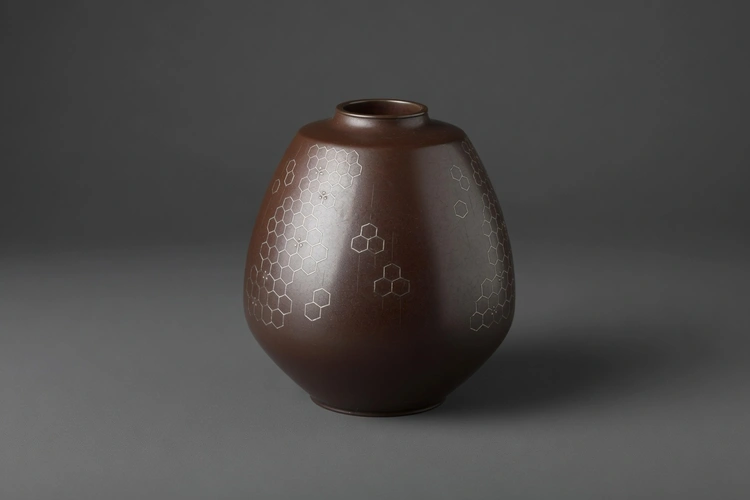 Bronze Vase with Silver Inlay 'Honeycombs'