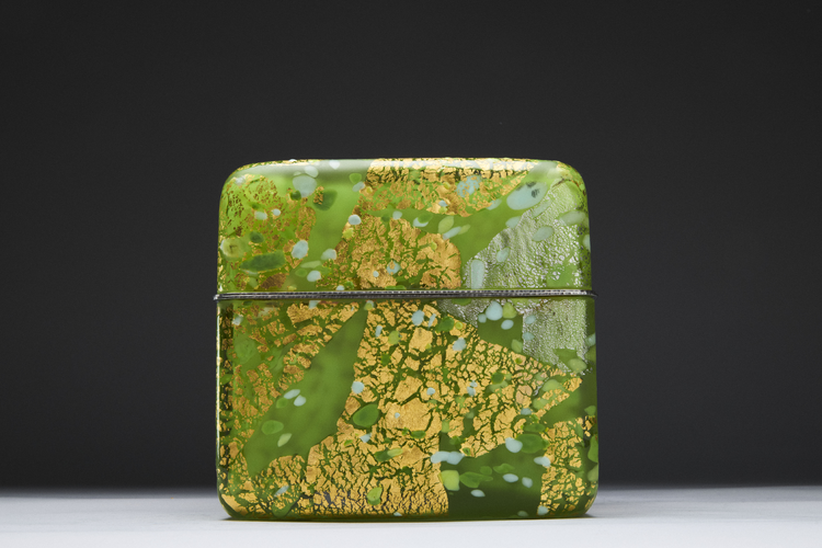 Large handmolded decorative glass box and cover by 