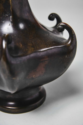 Hexagonal Bronze Flower Vase with Scrolled Corners