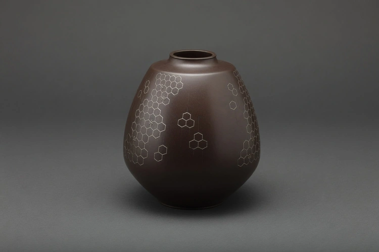 Bronze Vase with Silver Inlay 'Honeycombs'
