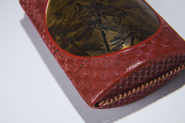 Four-Case Inro with Landscape and Wisteria Medallions