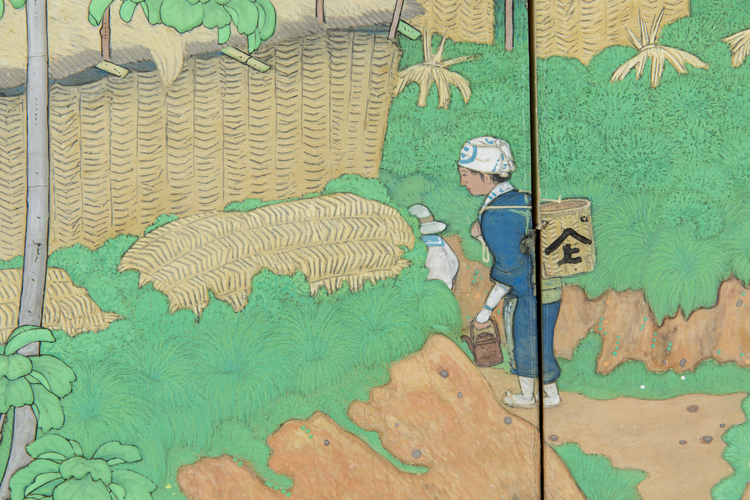 Two-Panel Screen with Tea Picking at Uji Japan