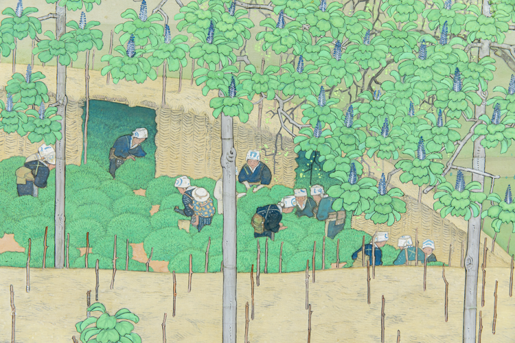 Two-Panel Screen with Tea Picking at Uji Japan