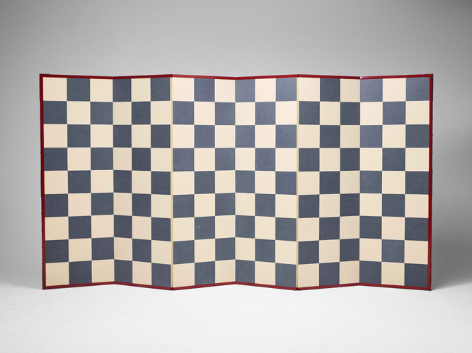 Six-Panel Folding Screen (Byōbu) with Ichimatsu Checkerboard Pattern