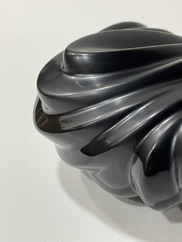 Black Lacquer Object with Channelled Form 