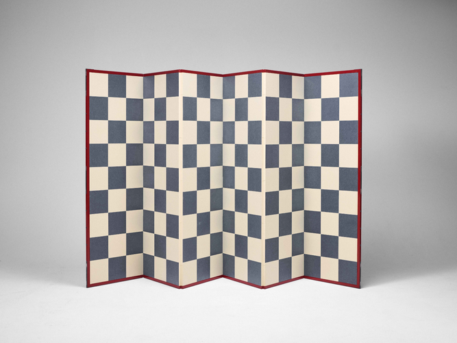 Six-Panel Folding Screen (Byōbu) with Ichimatsu Checkerboard Pattern